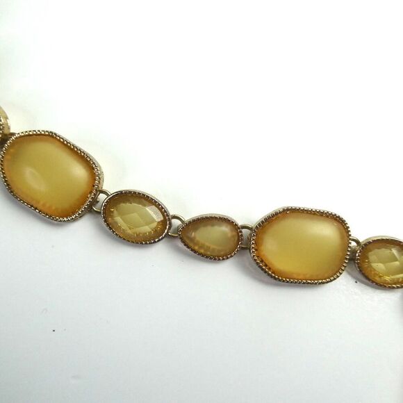 Light Amber & Gold Tone Y T Drop Regency Bridgerton Statement Necklace Cabochons - Picture 4 of 11